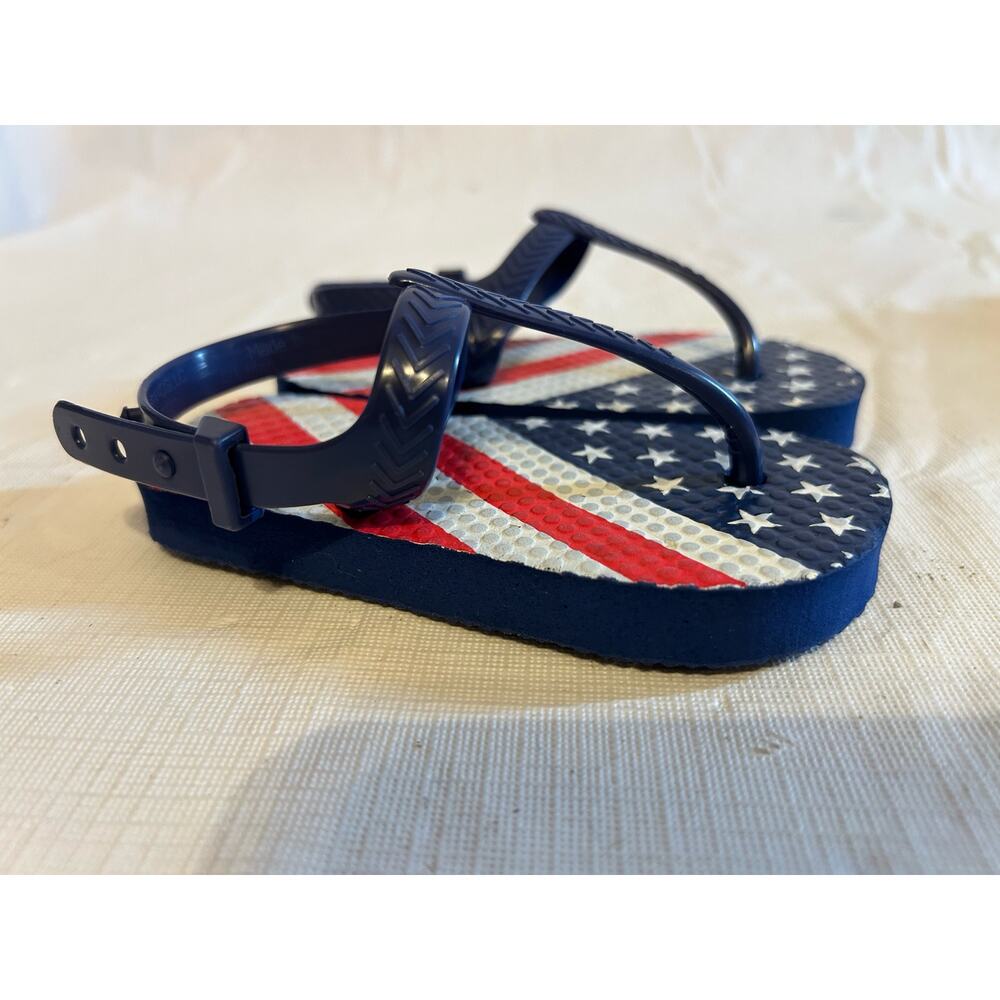 Infant Flip Flop Thong 5/6 Toddler Stars and Stripes GUC Adjustable Strap